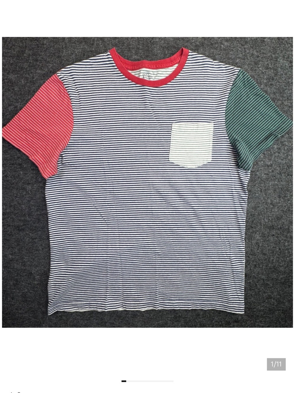 J. Crew Short Sleeve Striped Pocket Tee in Navy, Red, Green & White